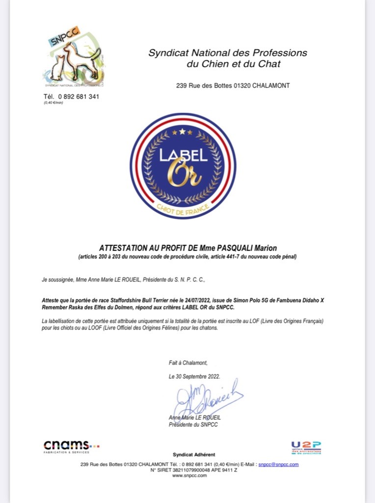 Label or pour la portée Raska et Simon 